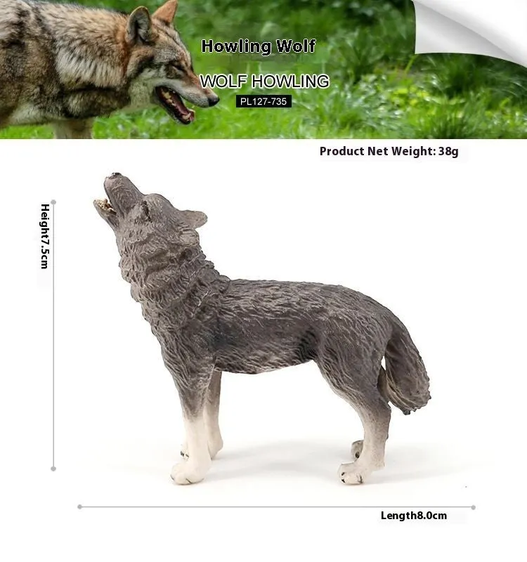 Solid plastic grey wolf animal figure toy in walking pose for children's educational play