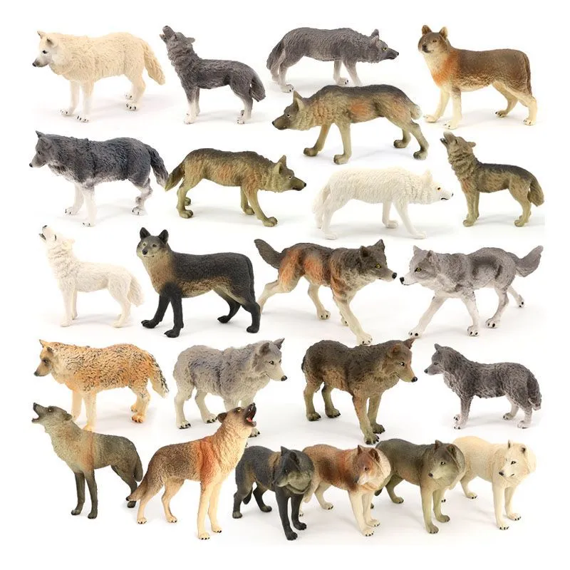 Solid plastic grey wolf animal figure toy in walking pose for children's educational play