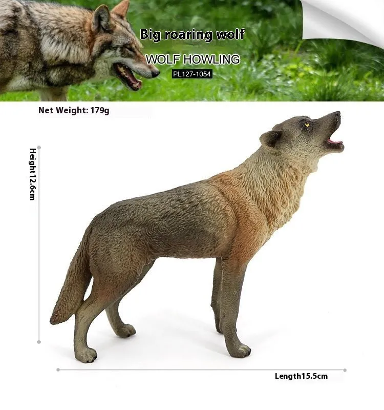 Solid plastic grey wolf animal figure toy in walking pose for children's educational play