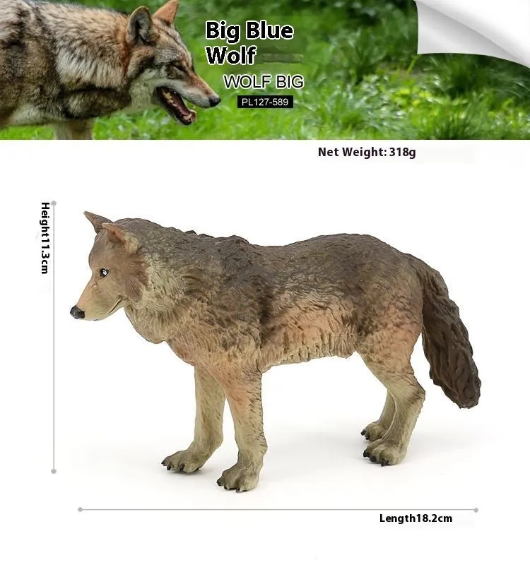 Solid plastic grey wolf animal figure toy in walking pose for children's educational play