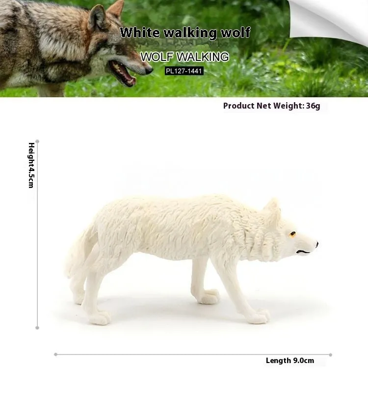 Solid plastic grey wolf animal figure toy in walking pose for children's educational play