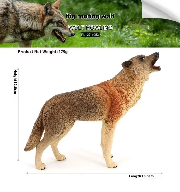 Solid plastic grey wolf animal figure toy in walking pose for children's educational play