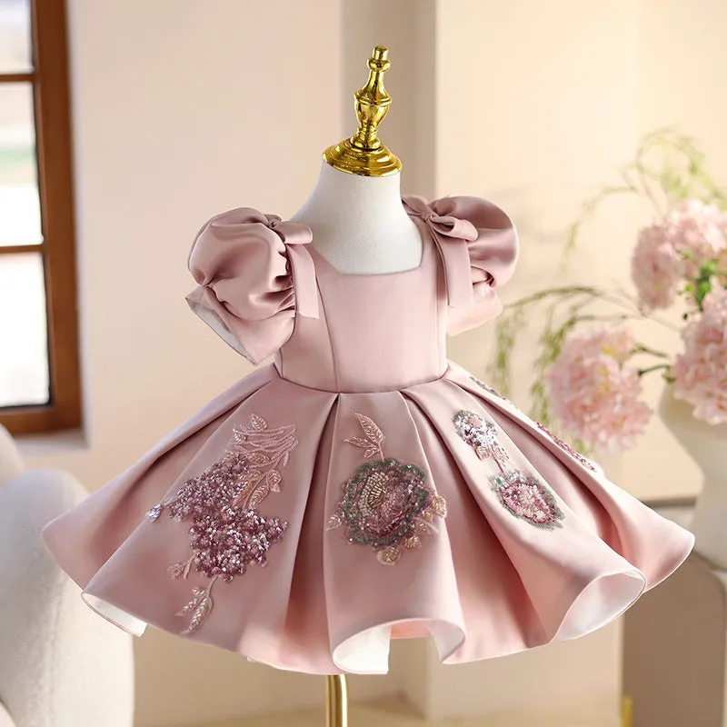 Pink polyester children's piano dress princess dress for girls, full-length with height options 80-150cm