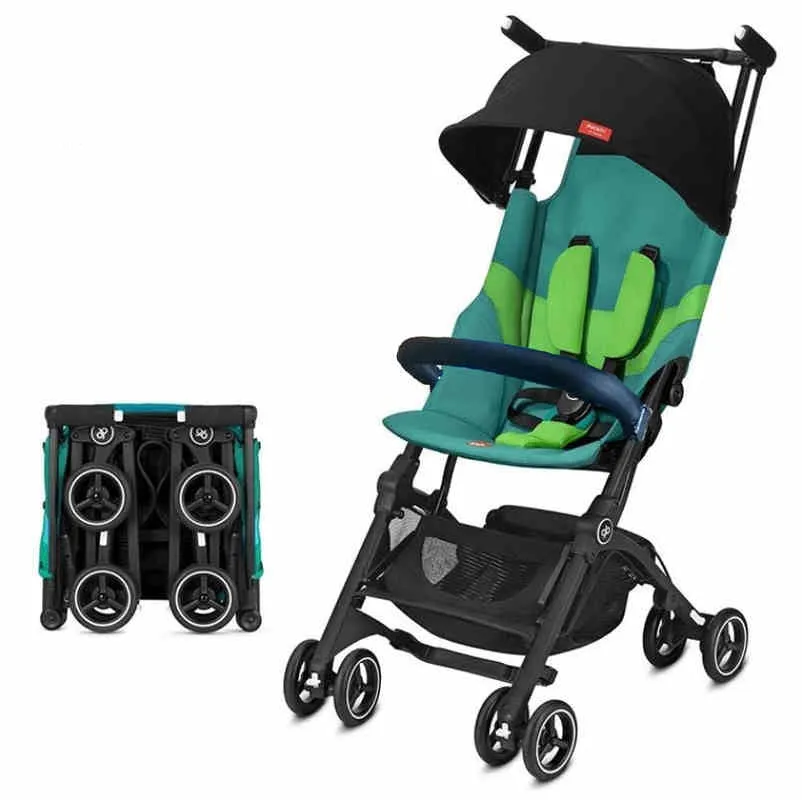 Ultra-light portable foldable reclining stroller with aluminium frame in Black, side view