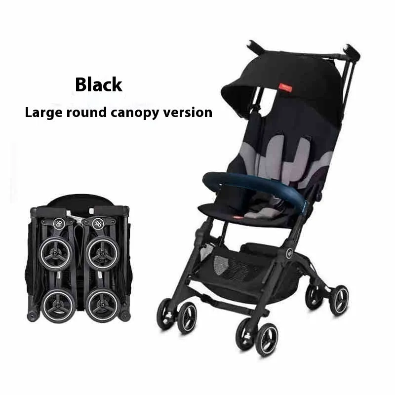 Ultra-light portable foldable reclining stroller with aluminium frame in Black, side view