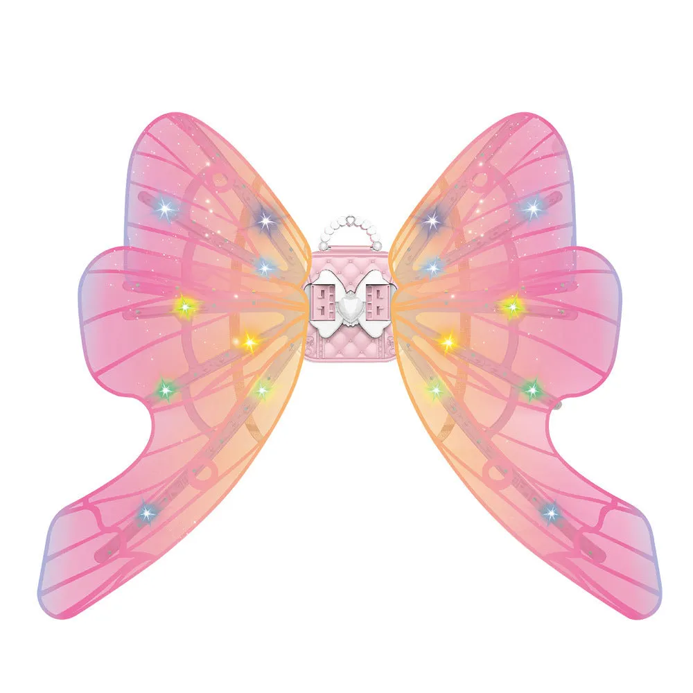 Children's electric butterfly glowing wing toy in pink backpack style with fan sound for girls aged 4-6