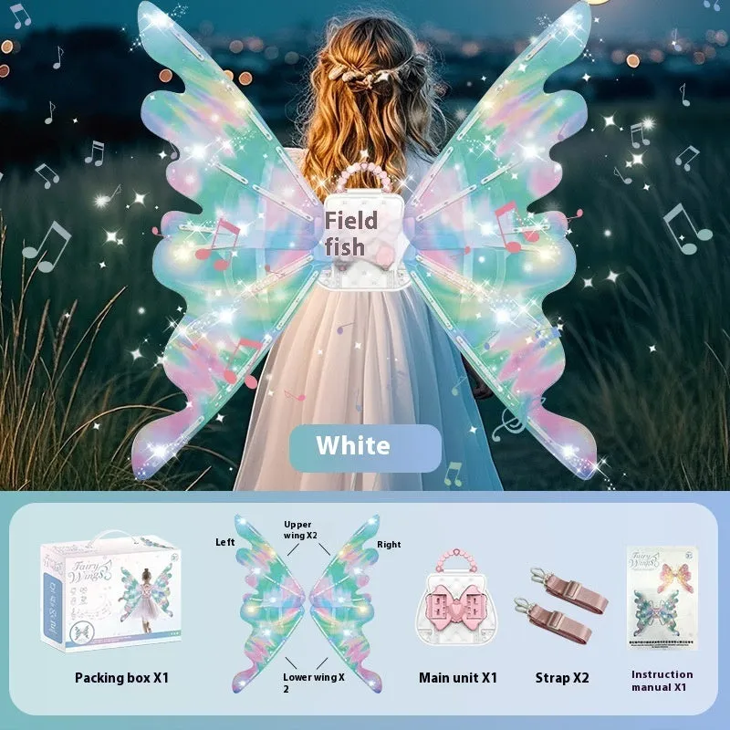 Children's electric butterfly glowing wing toy in pink backpack style with fan sound for girls aged 4-6