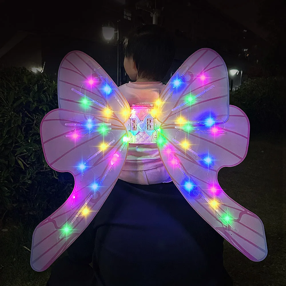 Children's electric butterfly glowing wing toy in pink backpack style with fan sound for girls aged 4-6