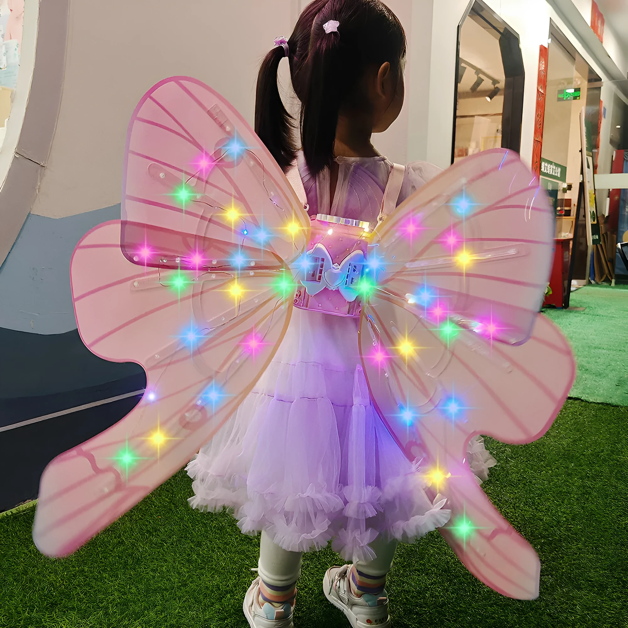 Children's electric butterfly glowing wing toy in pink backpack style with fan sound for girls aged 4-6
