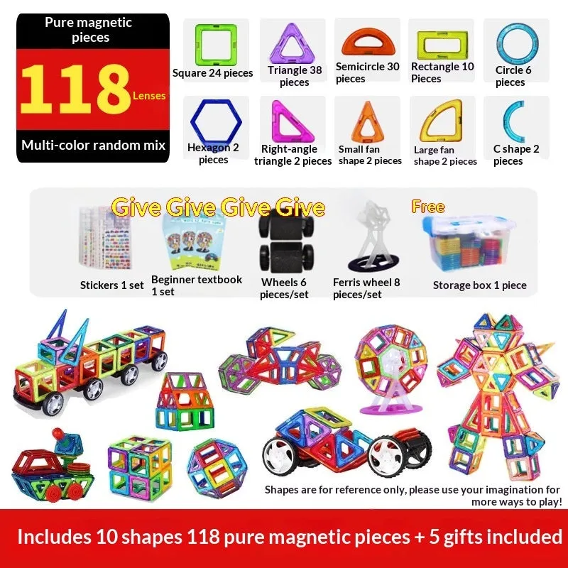 Magnetic building blocks set of plastic tiles in assorted colours for children ages 3-6
