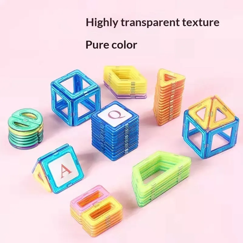Magnetic building blocks set of plastic tiles in assorted colours for children ages 3-6