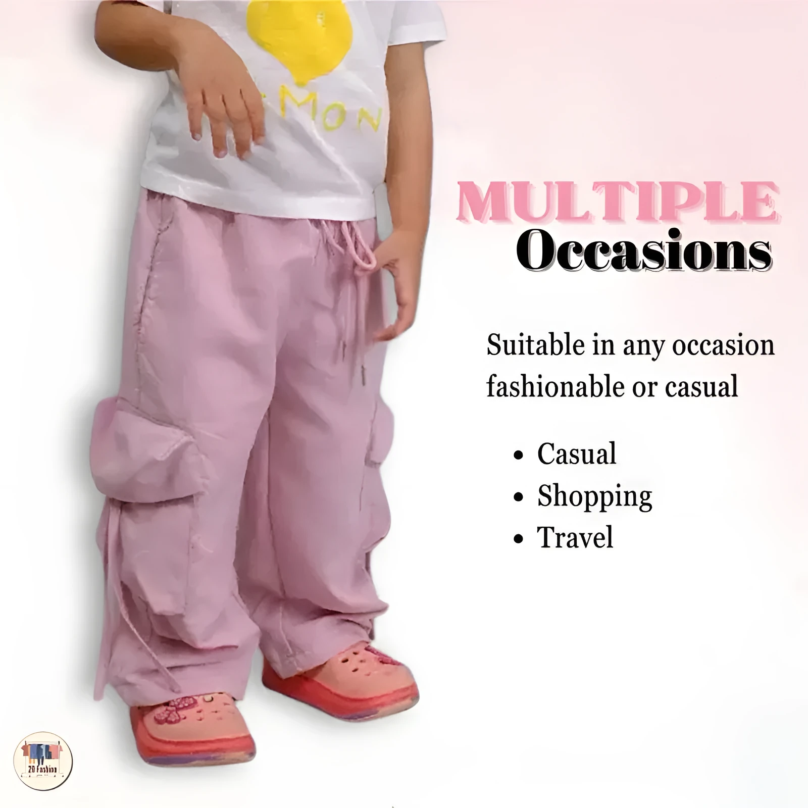Unisex children cargo pants in solid colour with multiple pockets, suitable for heights 80-150 cm