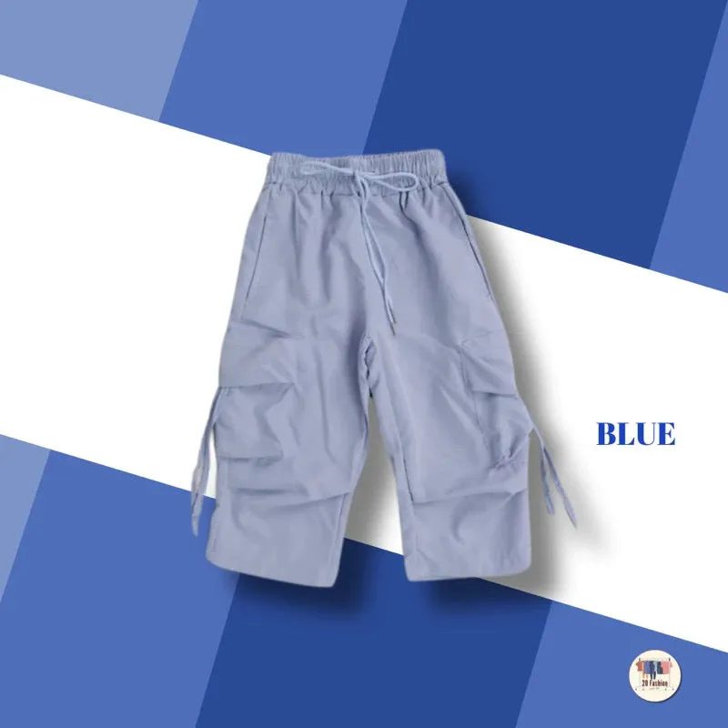 Unisex children cargo pants in solid colour with multiple pockets, suitable for heights 80-150 cm