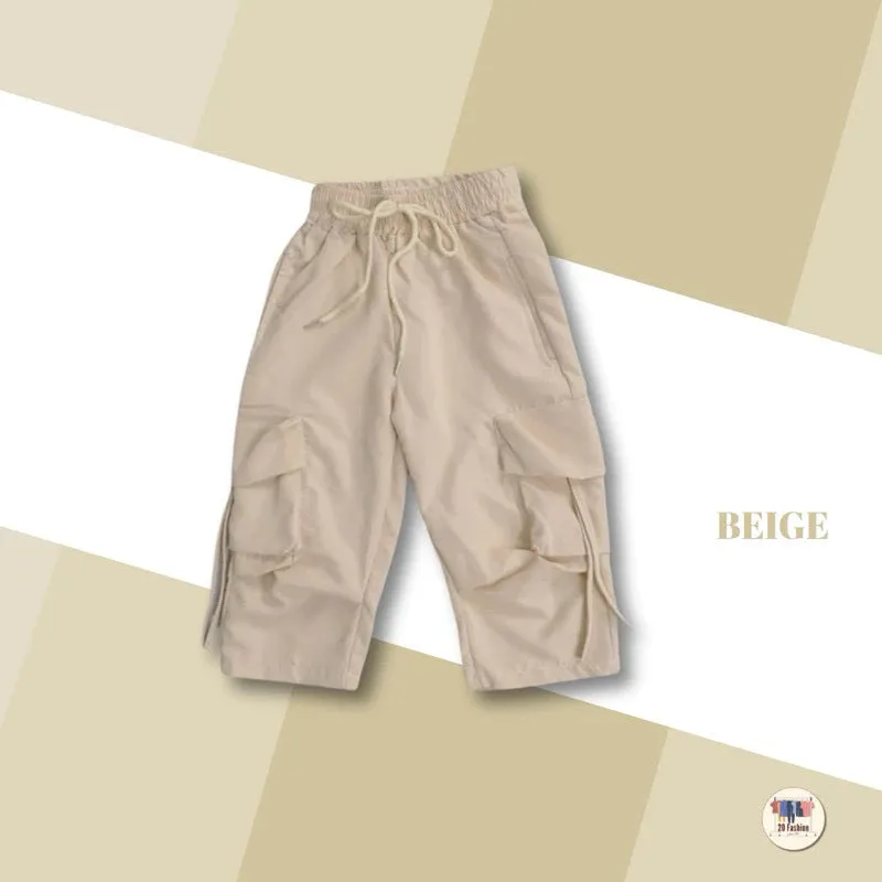 Unisex children cargo pants in solid colour with multiple pockets, suitable for heights 80-150 cm
