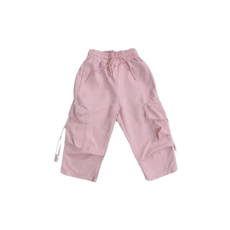 Unisex children cargo pants in solid colour with multiple pockets, suitable for heights 80-150 cm