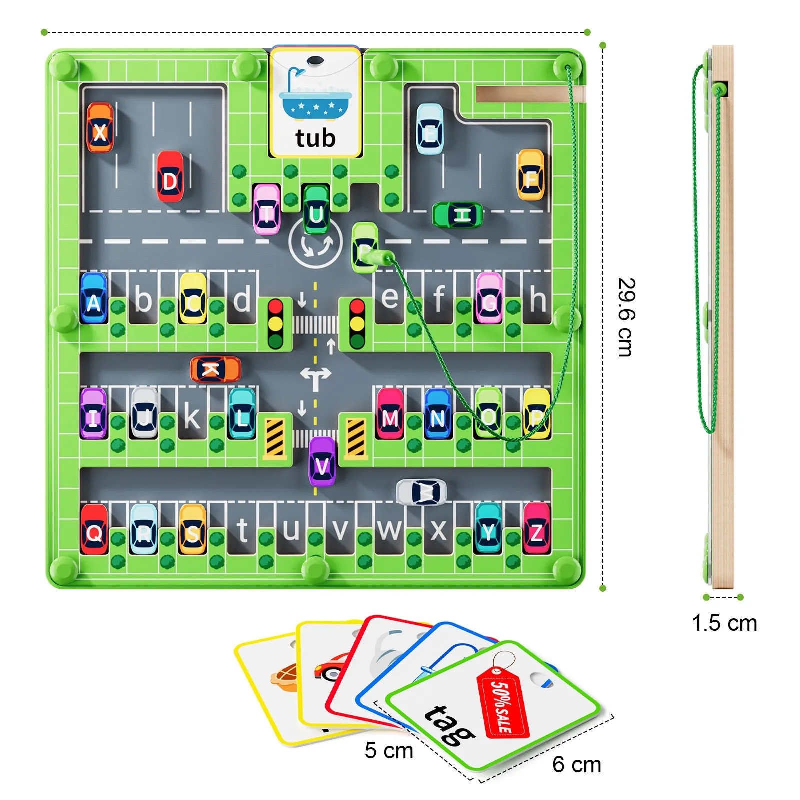 Wooden parking lot magnetic letter pen maze toy for children aged 4-6 years on a white background
