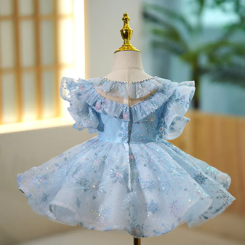 Sky blue polyester princess costume dress for girls, available in heights 90-130cm