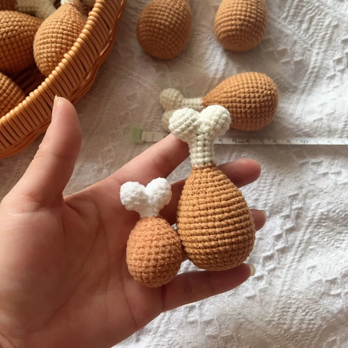 8cm crocheted chicken leg pendant key chain with plush drumstick design