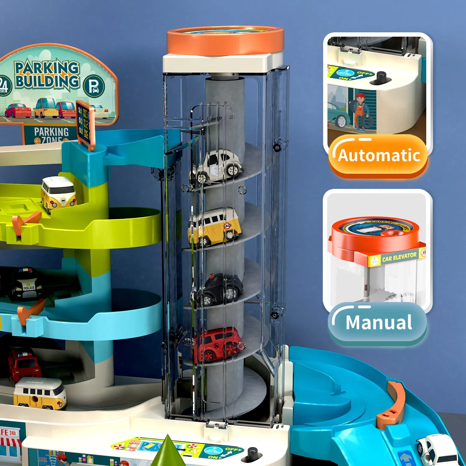 Children's Adventure Steering Wheel Car Building Parking Lot Intelligence Brain Rail Car with electric manual dual mode plastic construction urban traffic rail