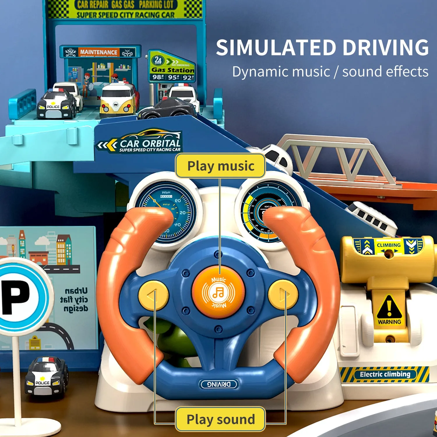 Children's Adventure Steering Wheel Car Building Parking Lot Intelligence Brain Rail Car with electric manual dual mode plastic construction urban traffic rail