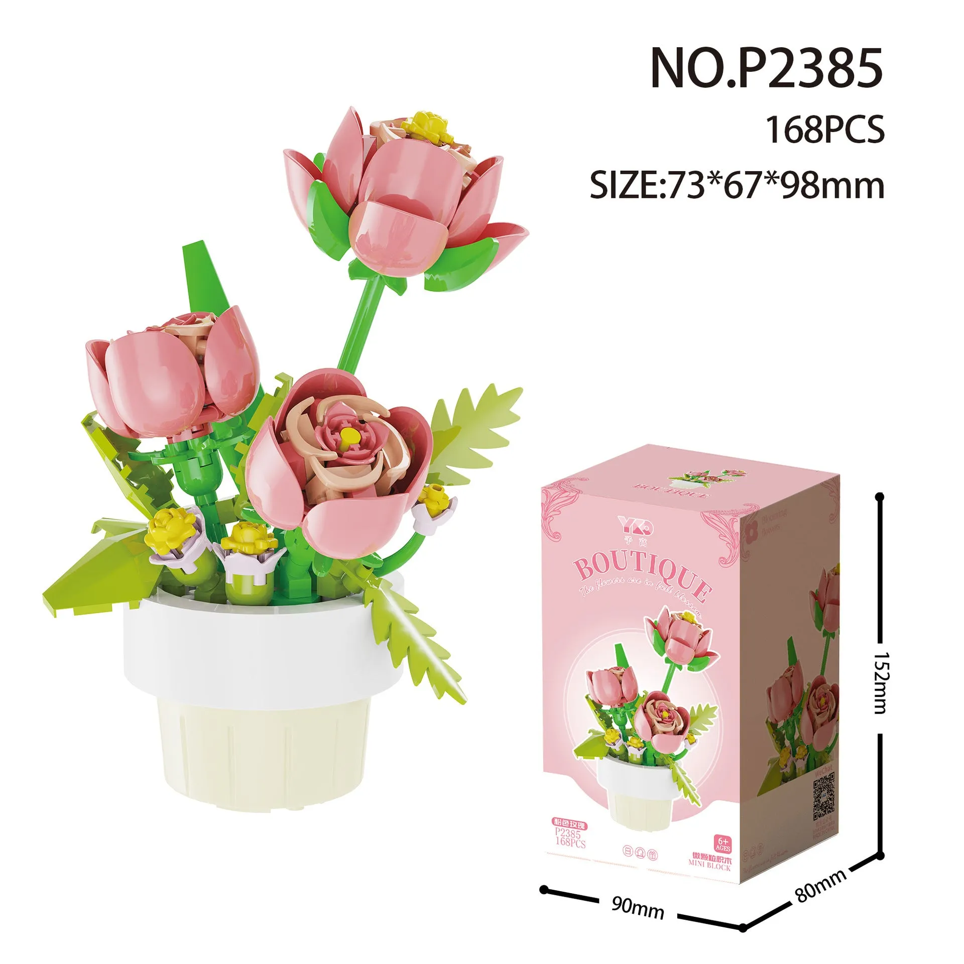 Micro diamond particle potted building blocks set in Smile to the Sun flower design, displayed in colour box packaging
