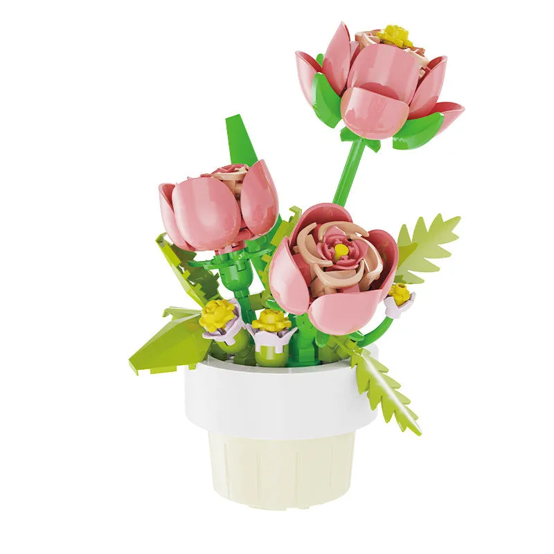 Micro diamond particle potted building blocks set in Smile to the Sun flower design, displayed in colour box packaging