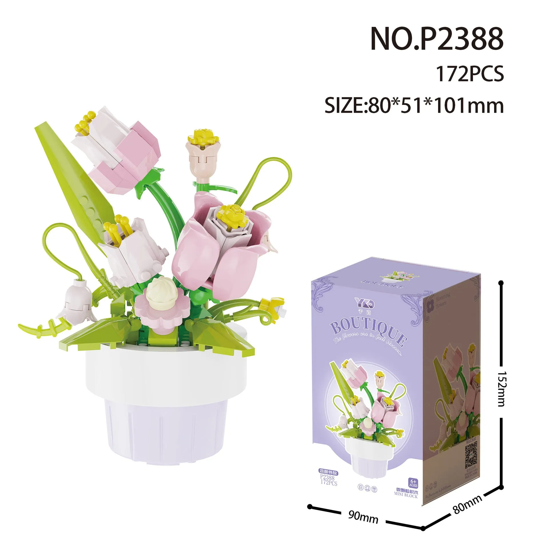 Micro diamond particle potted building blocks set in Smile to the Sun flower design, displayed in colour box packaging