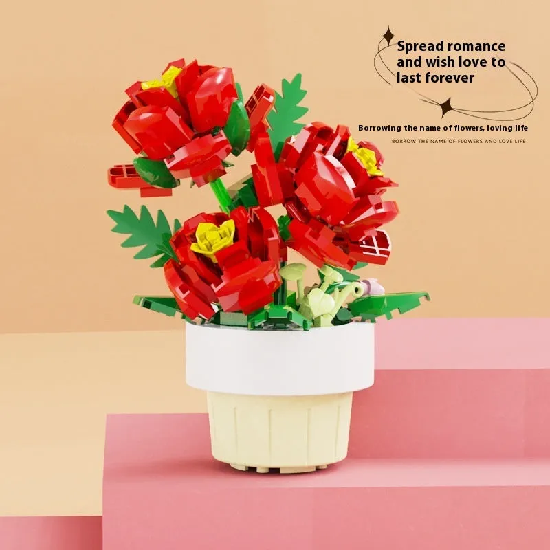 Micro diamond particle potted building blocks set in Smile to the Sun flower design, displayed in colour box packaging