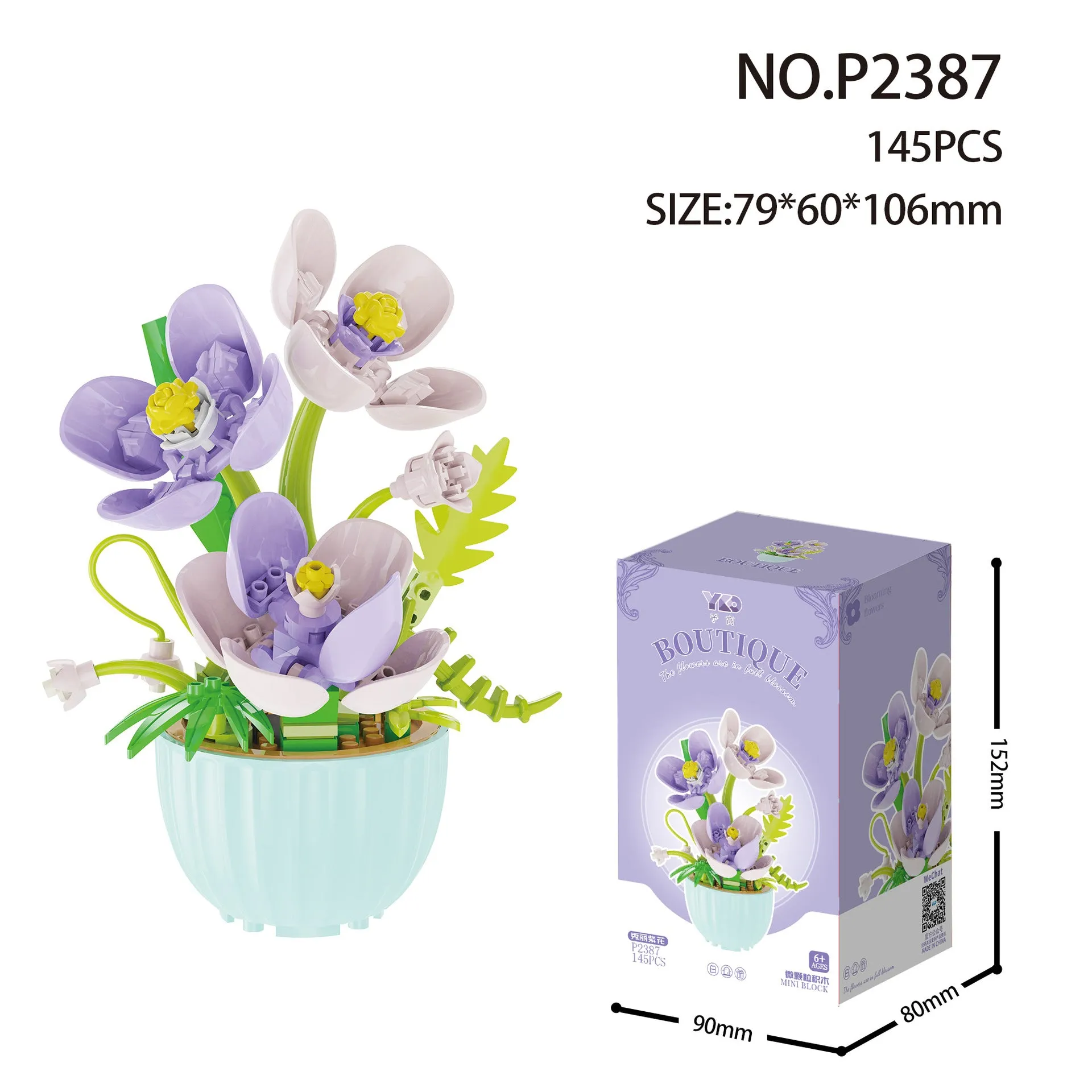 Micro diamond particle potted building blocks set in Smile to the Sun flower design, displayed in colour box packaging