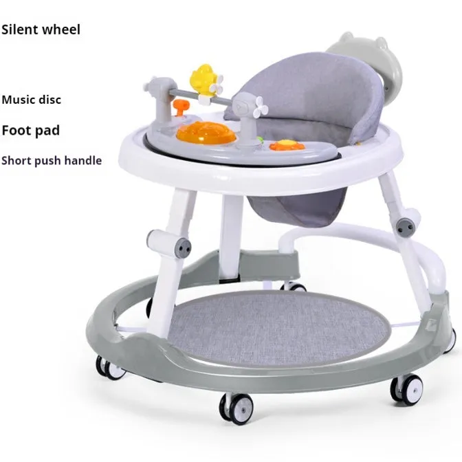 Baby walker multi-function drop-resistant trolley with music in cool black colour
