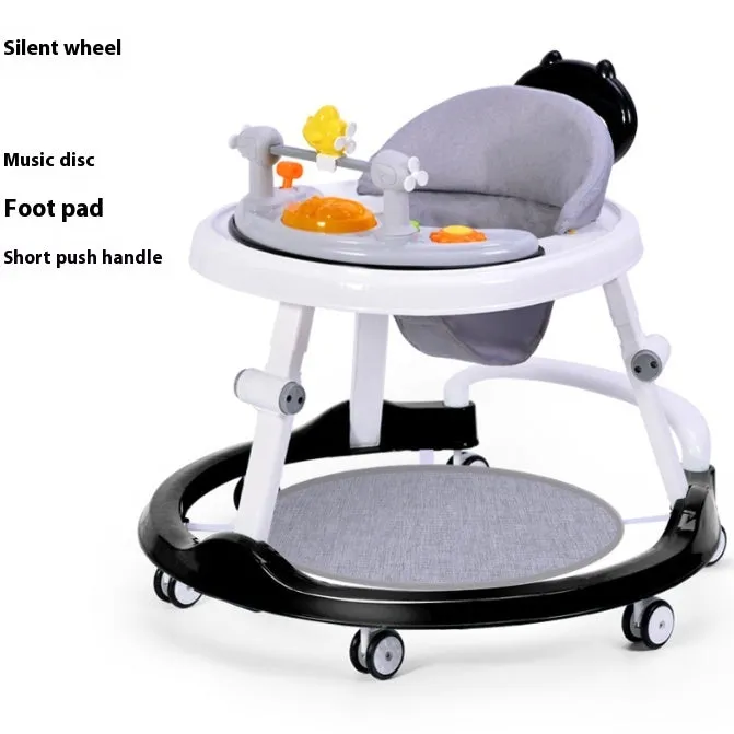 Baby walker multi-function drop-resistant trolley with music in cool black colour