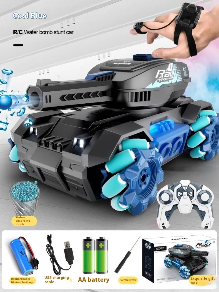 Y1 four-wheel drive gesture sensor remote control tank toy car in red with music light feature