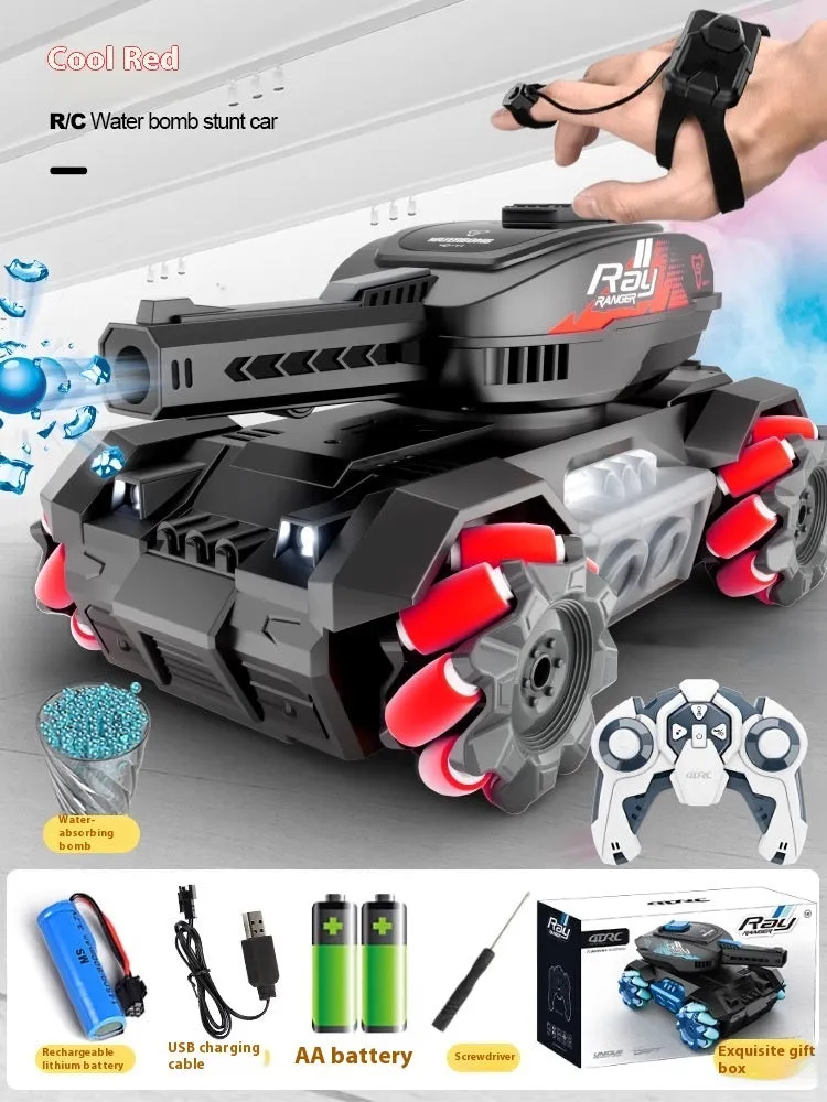 Y1 four-wheel drive gesture sensor remote control tank toy car in red with music light feature