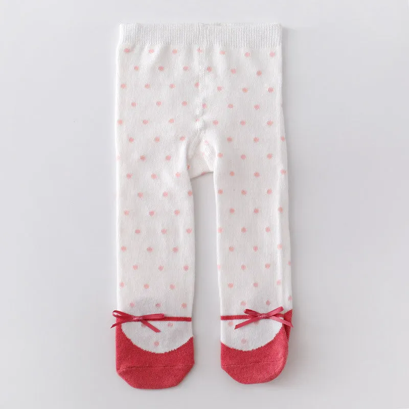 Baby cotton pantyhose leggings for boys and girls, high waist, gray white dots pattern, 0-12 months