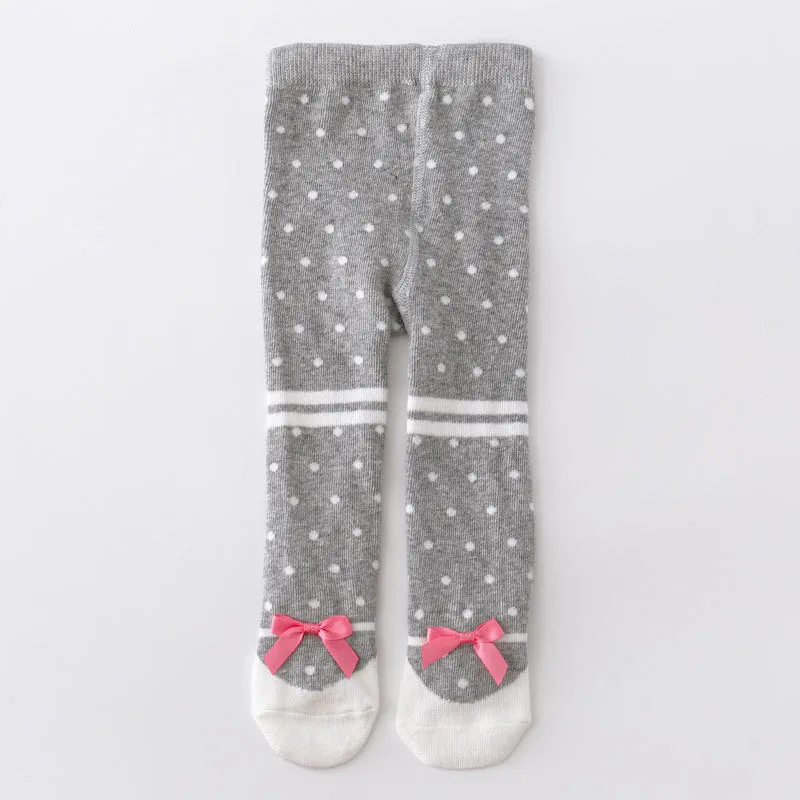 Baby cotton pantyhose leggings for boys and girls, high waist, gray white dots pattern, 0-12 months