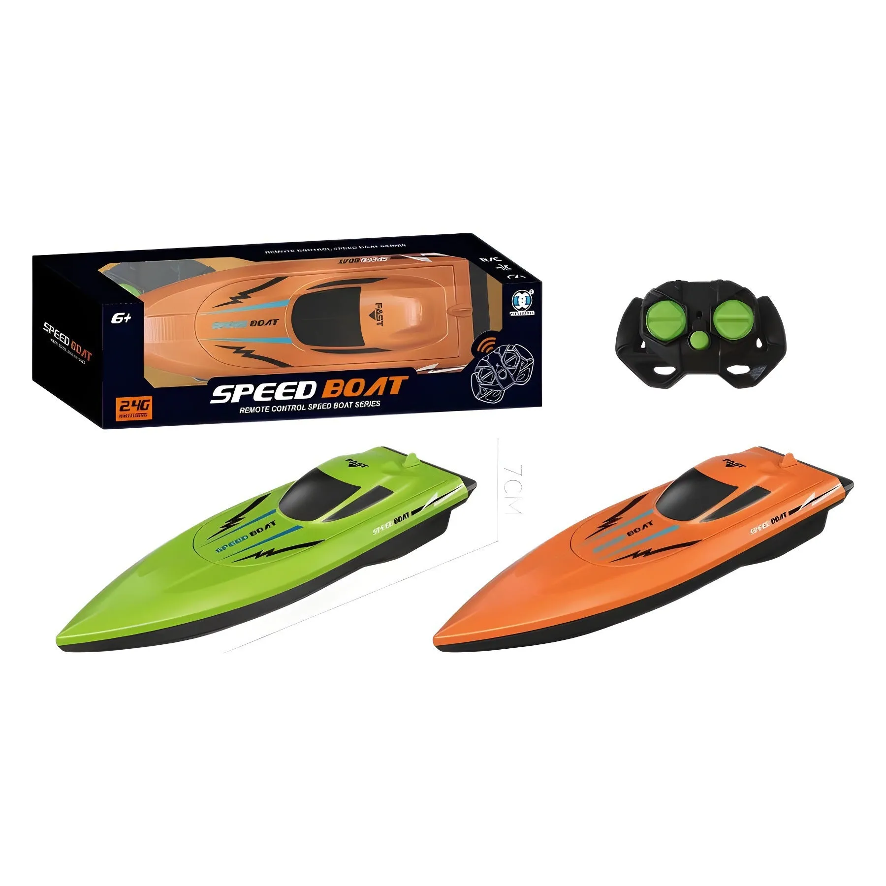 Simulation electric remote-control ship toy plastic 2.4G waterproof orange 26cm double paddle high speed boat