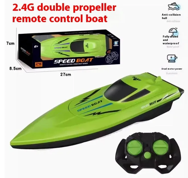 Simulation electric remote-control ship toy plastic 2.4G waterproof orange 26cm double paddle high speed boat