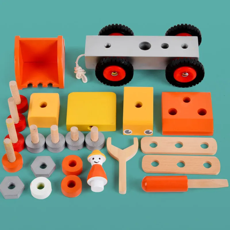 Wooden disassembling excavator toy for children ages 4-6, 23x12.5x18.5 cm, in colour box packaging