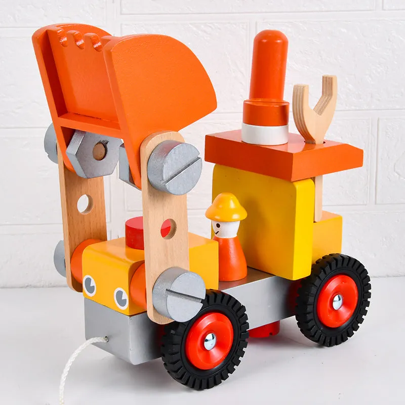 Wooden disassembling excavator toy for children ages 4-6, 23x12.5x18.5 cm, in colour box packaging