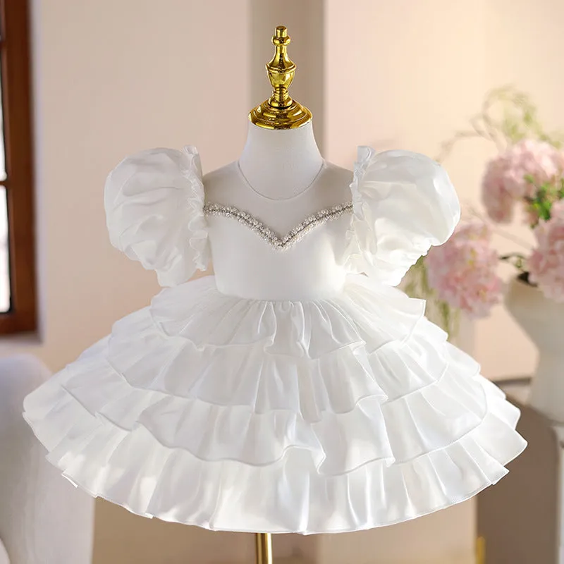 White light luxury princess dress for girls, suitable height 80-150cm, chemical fibre blend with polyester lining