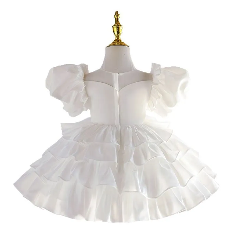 White light luxury princess dress for girls, suitable height 80-150cm, chemical fibre blend with polyester lining