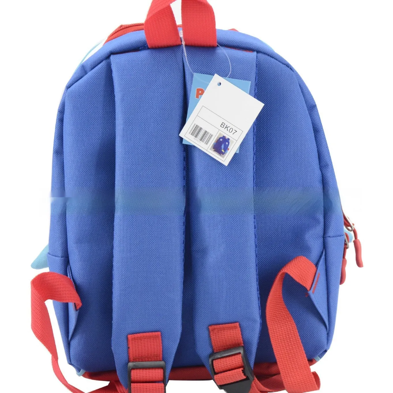 Blue children's schoolbag with animal pattern made from Oxford cloth, side view showing compact 29cm height