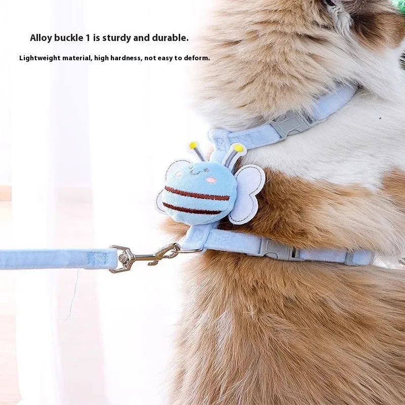 Adjustable bee-shaped cat lead in polyester material showing pink, yellow and blue colour options