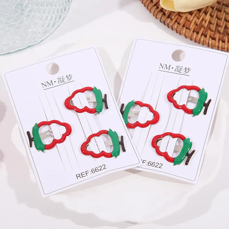 Children's plastic cartoon fruit hairpins in apple, cherry, and strawberry styles, gentle on hair