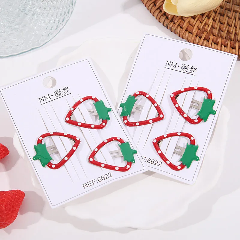 Children's plastic cartoon fruit hairpins in apple, cherry, and strawberry styles, gentle on hair