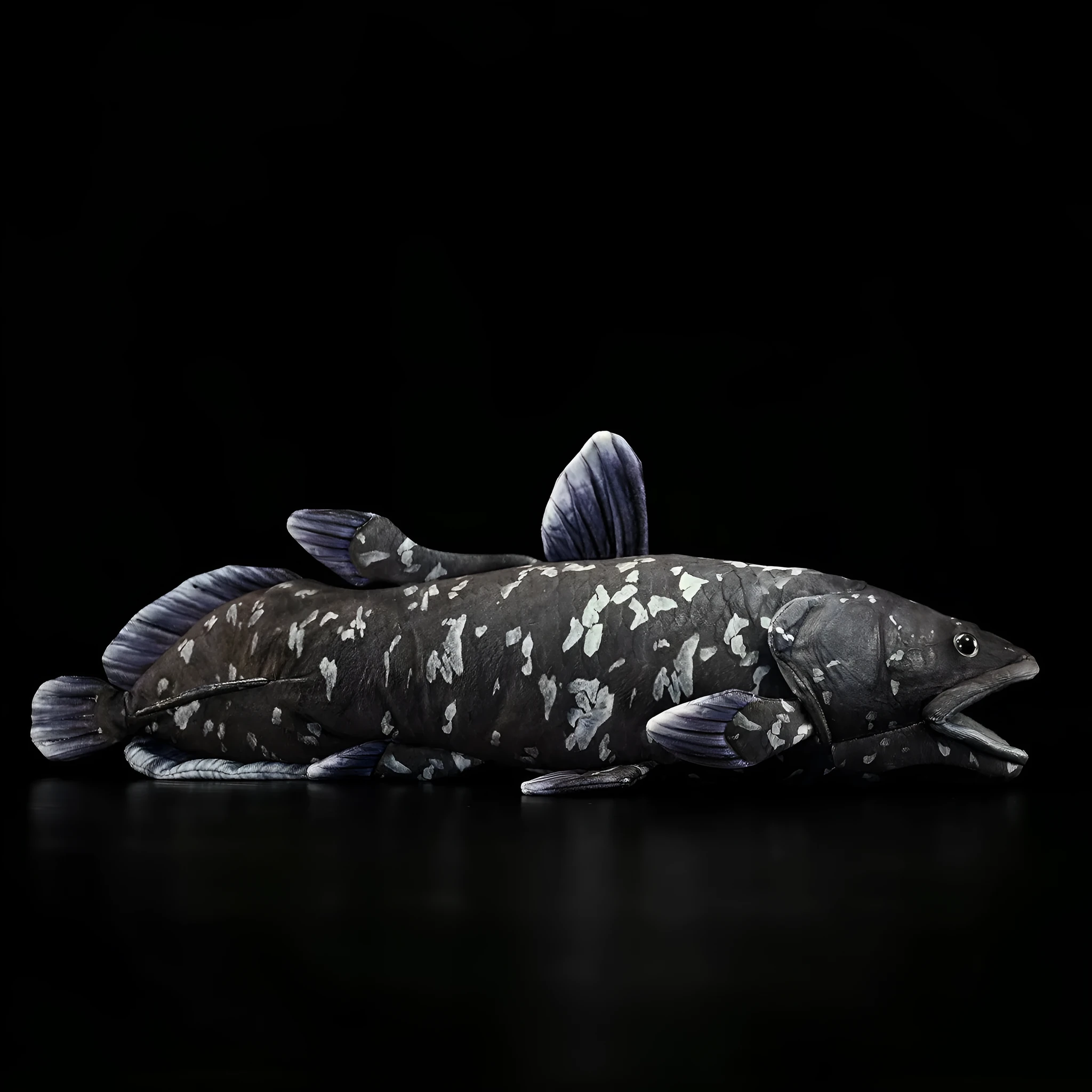 52cm printed coelacanth plush toy in black, made of soft plush and PP cotton filling