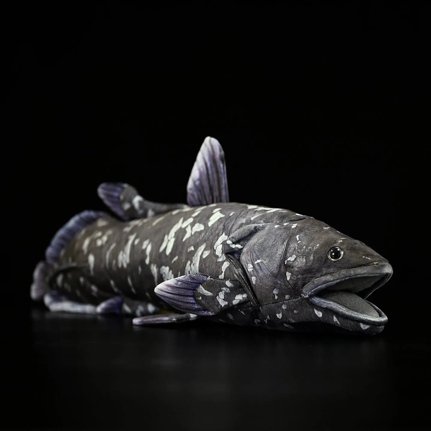52cm printed coelacanth plush toy in black, made of soft plush and PP cotton filling