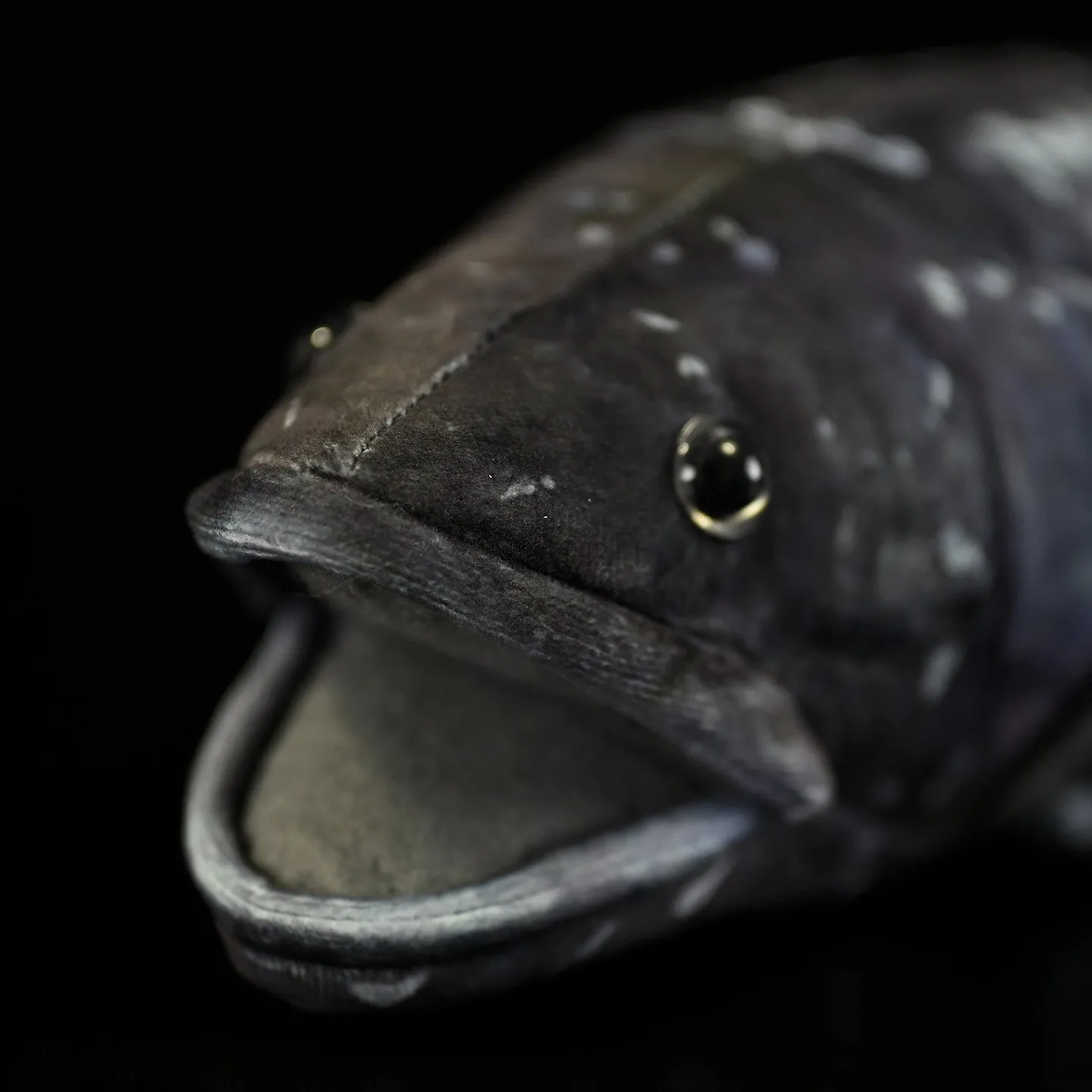 52cm printed coelacanth plush toy in black, made of soft plush and PP cotton filling