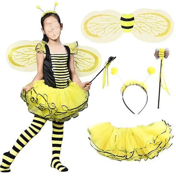 Childrens bee insect wings tutu skirt and magic wand set for Halloween carnival costume role play
