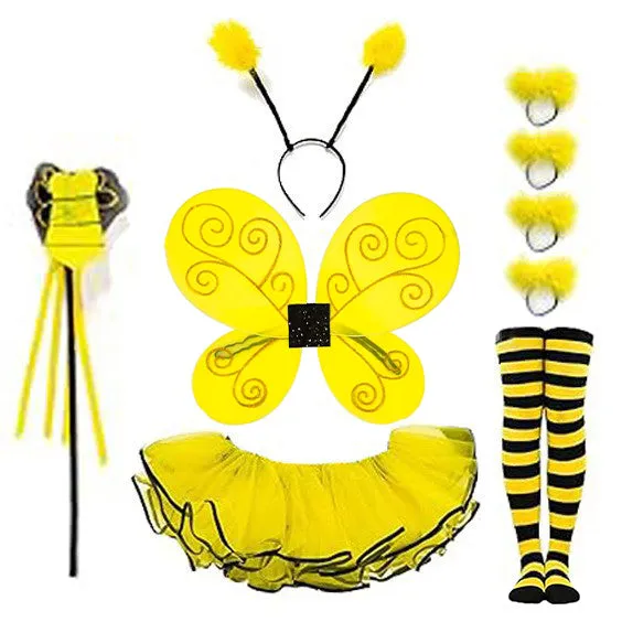 Childrens bee insect wings tutu skirt and magic wand set for Halloween carnival costume role play